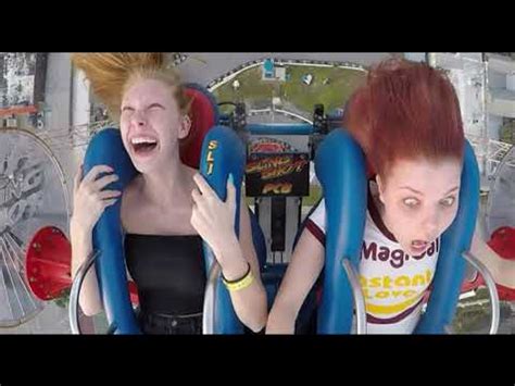 Girl has a very unique reaction to the sling shot ride